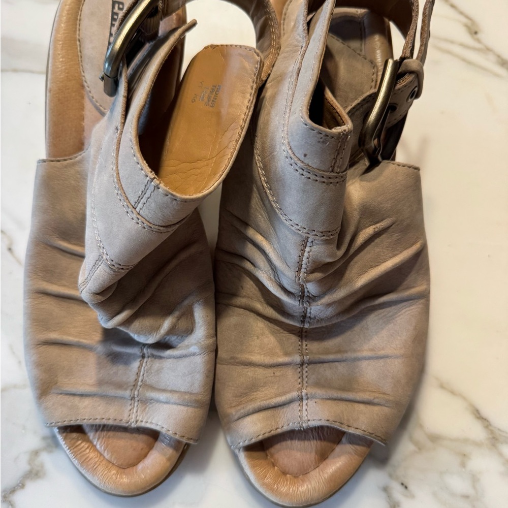Earth Origins Taupe Ruched Open-Toe Slingback Mules